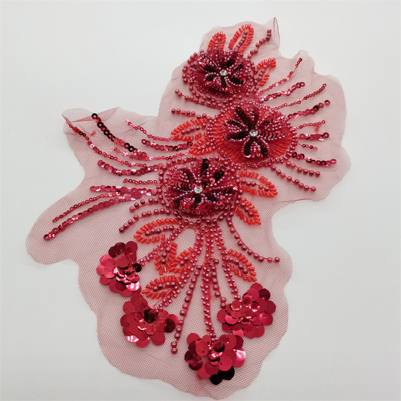 zsbszc 1pcs White Black 3D Beaded Embroidery Sequins Flower Clothing Accessories Handmade DIY Bride Headwear Wedding Dress ZA95