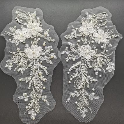 zsbszc 1Pair 3D Sequin Embroidery Flower Mesh Patch Wedding Dress Children's Clothing DIY Lace Accessories ZA96