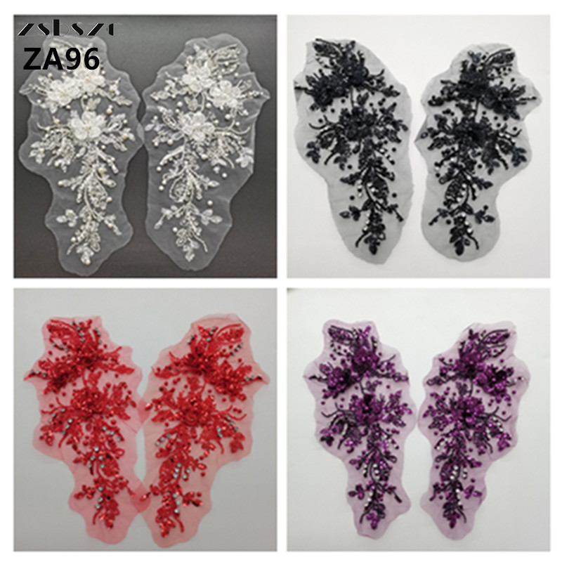 zsbszc 1Pair 3D Sequin Embroidery Flower Mesh Patch Wedding Dress Children's Clothing DIY Lace Accessories ZA96