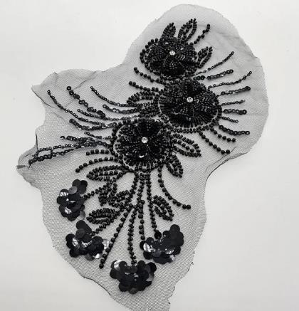 zsbszc 1pcs White Black 3D Beaded Embroidery Sequins Flower Clothing Accessories Handmade DIY Bride Headwear Wedding Dress ZA95