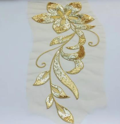 zsbszc 2pcs large 50*28cm mesh sequins lotus leaf flowers embroidered patch ethnic stage performance clothing accessories ZA98