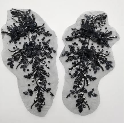 zsbszc 1Pair 3D Sequin Embroidery Flower Mesh Patch Wedding Dress Children's Clothing DIY Lace Accessories ZA96