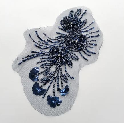 zsbszc 1pcs White Black 3D Beaded Embroidery Sequins Flower Clothing Accessories Handmade DIY Bride Headwear Wedding Dress ZA95