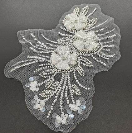 zsbszc 1pcs White Black 3D Beaded Embroidery Sequins Flower Clothing Accessories Handmade DIY Bride Headwear Wedding Dress ZA95