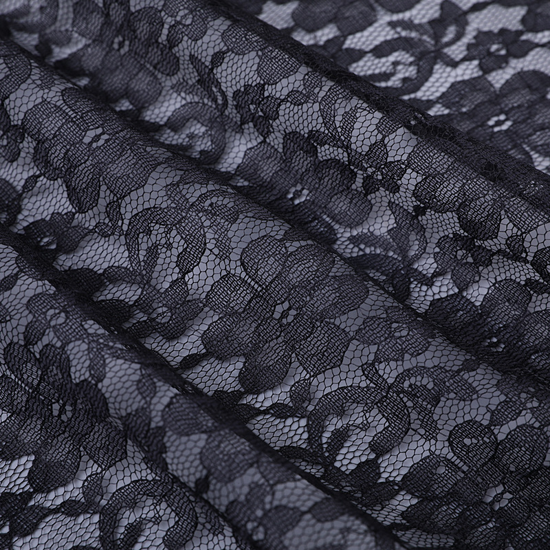Hollow stretch free polyester lace fabric supply black white polyester floral lace fabric for dress MF25