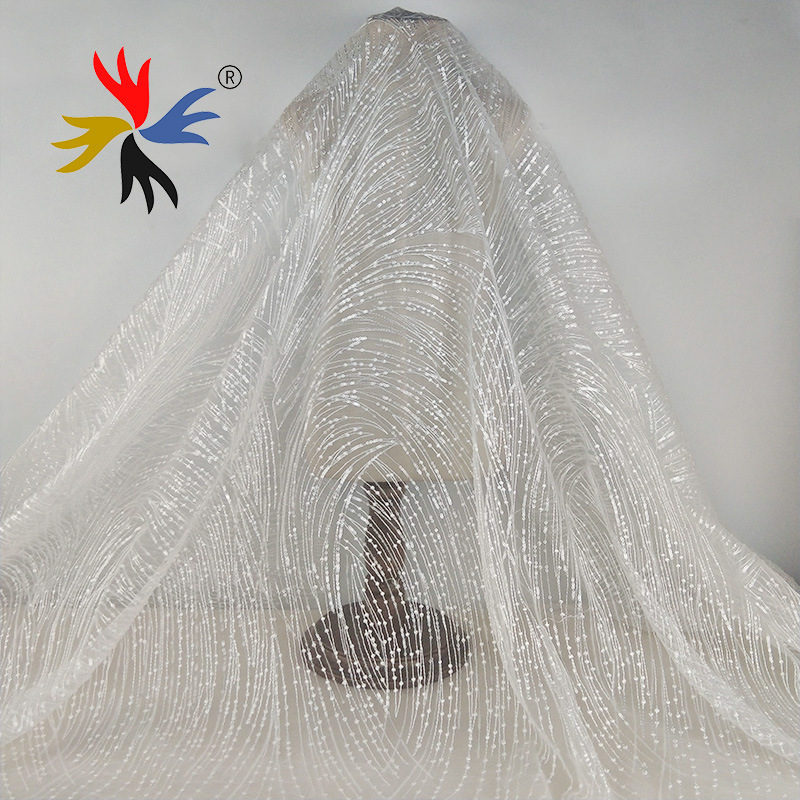 New style chemical 100% polyester floral sequined embroidery bridal tulle lace fabric for Evening dress MF29