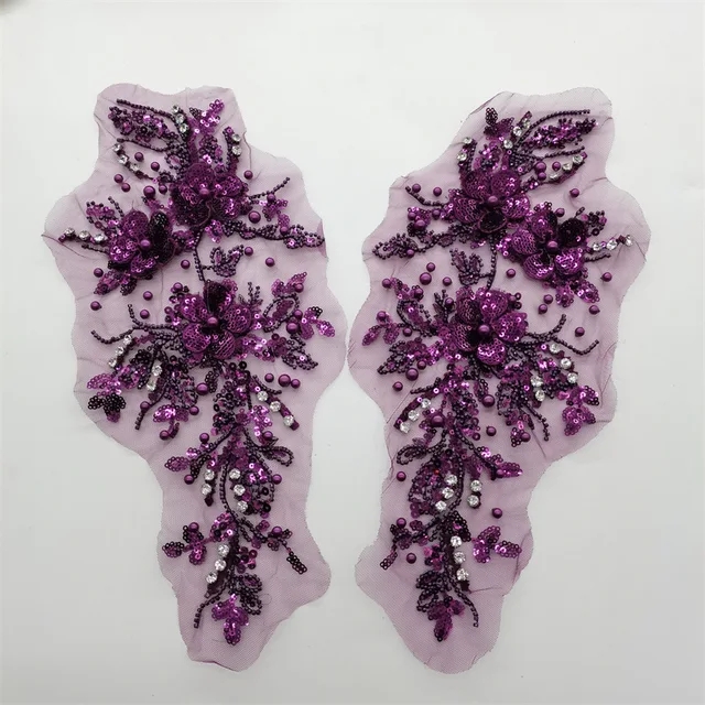 zsbszc 1Pair 3D Sequin Embroidery Flower Mesh Patch Wedding Dress Children's Clothing DIY Lace Accessories ZA96