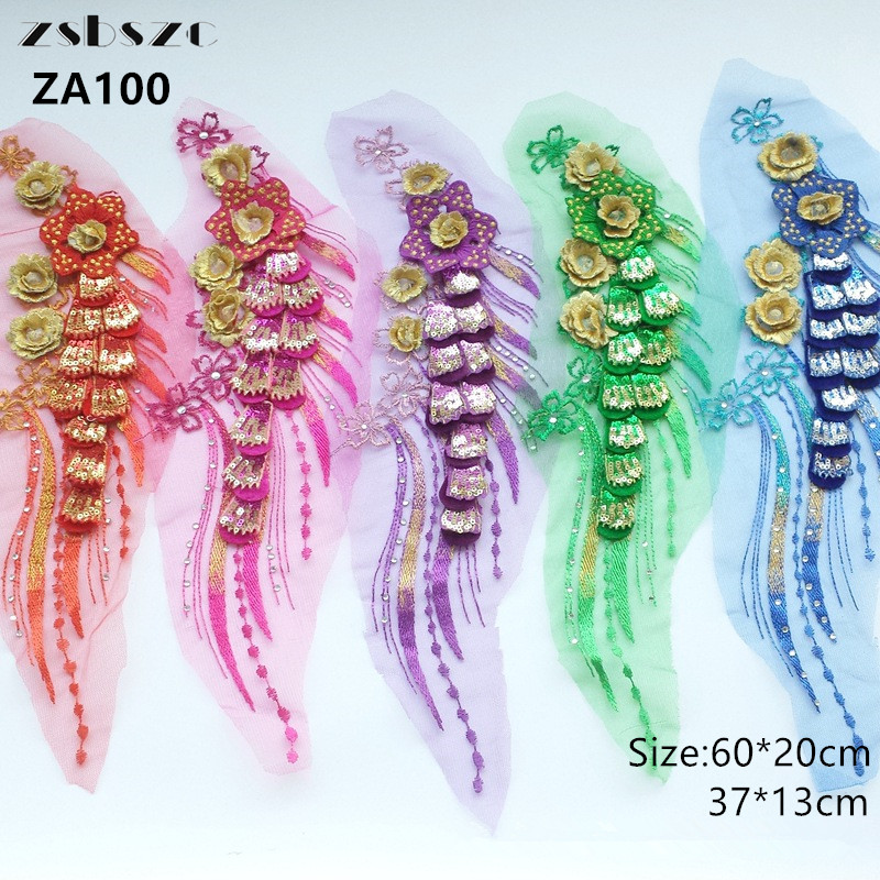 zsbszc 60*20cm 37*13cm multi-color mesh embroidery flower sequins 3D floral patch stage clothing design accessories ZA100