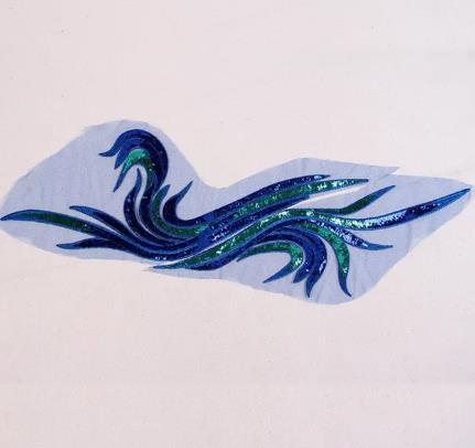 zsbszc 15*49CM 2pcs Sequin Embroidery Blue Gold Patch DIY Accessories Wedding Dress Fashion Trim Flowers Sew On Applique ZA101