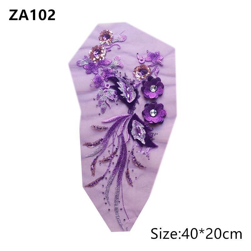 2pcs 40*20cm tulle sequin embroidered patch flannel 3D flowers rhinestones sew stage clothing decoration dress accessories ZA102