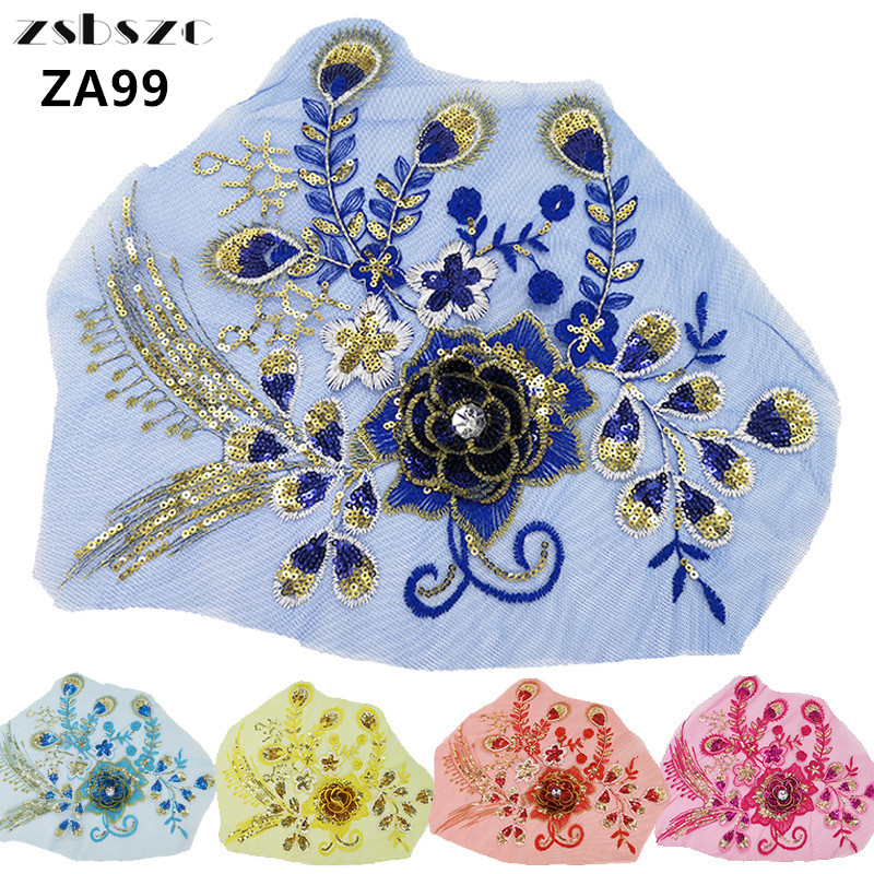 zsbszc 5pcs 32*28cm mesh embroidery 3D flower sequins bright diamond patch stage performance clothing accessories ZA99
