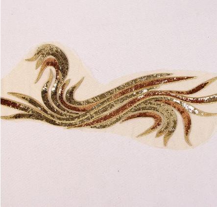 zsbszc 15*49CM 2pcs Sequin Embroidery Blue Gold Patch DIY Accessories Wedding Dress Fashion Trim Flowers Sew On Applique ZA101