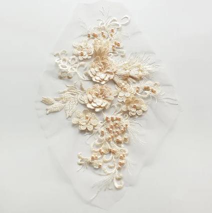 zsbszc 1pcs 25*36cm Mesh Pin Beads Diamond 3D Flower Embroidery Fabric Patches DIY Stage Dress Decoration Accessories ZA106