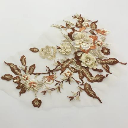 2pcs 33*26cm color 3D nail bead drilling embroidery mesh patch wedding dress lace diy clothing accessories cloth sticker ZA105