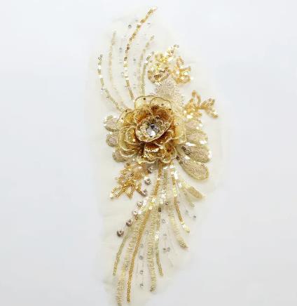 2pcs 35*15CM mesh embroidery sequins bright patches 3D flowers sew clothing stage performance clothing accessories decals ZA107