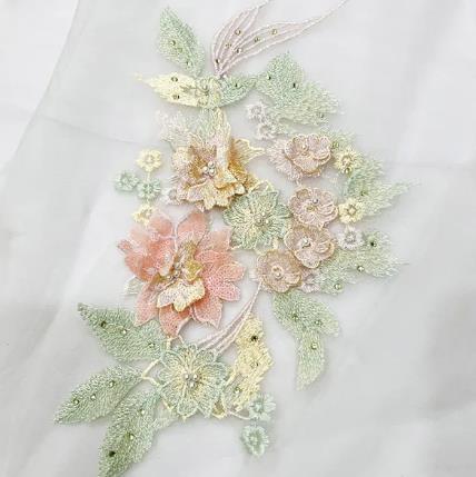 3PCS 32*20CM lace embroidery patches 3D sequin and diamond breast flowers wedding dress children's costume DIY accessories ZA109