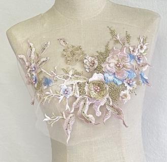 Three-dimensional flower beading and hot diamond mesh embroidery fabric lace children's dress patch clothing decoration accessories  CC101