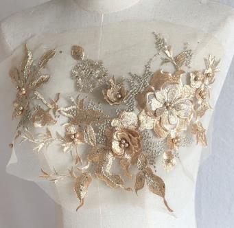 Three-dimensional flower beading and hot diamond mesh embroidery fabric lace children's dress patch clothing decoration accessories  CC101