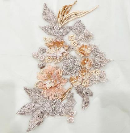 3PCS 32*20CM lace embroidery patches 3D sequin and diamond breast flowers wedding dress children's costume DIY accessories ZA109