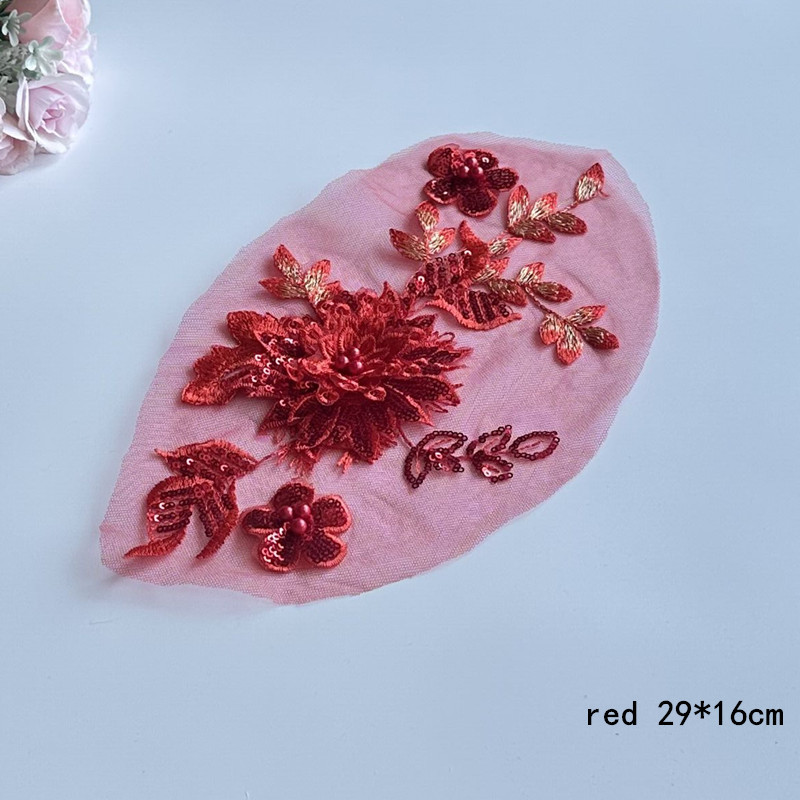 New 5PCS 29*16CM 3D Sequins Flowers Embroidery Fabric Sticking Bead Mesh Lace Patch Wedding Dress Decoration Accessories ZA108