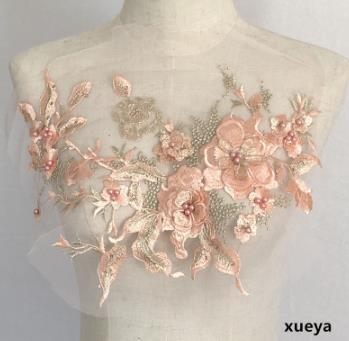 Three-dimensional flower beading and hot diamond mesh embroidery fabric lace children's dress patch clothing decoration accessories  CC101