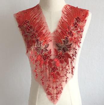 Heavy mesh embroidery handmade beading hot diamond cloth patch flower lace wedding dress patch clothes decoration accessories  CC100