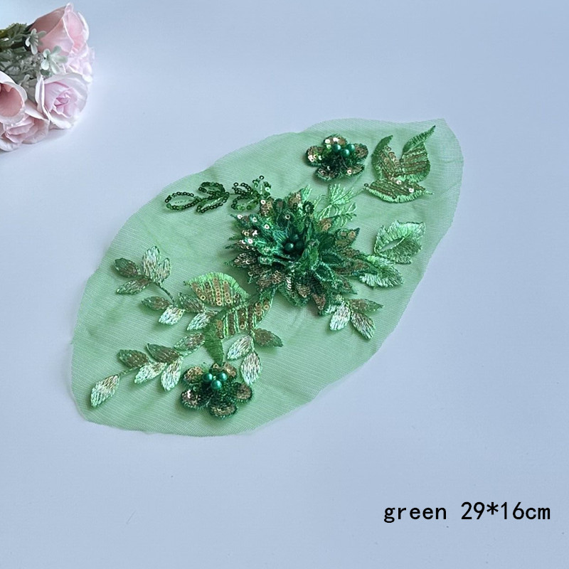 New 5PCS 29*16CM 3D Sequins Flowers Embroidery Fabric Sticking Bead Mesh Lace Patch Wedding Dress Decoration Accessories ZA108