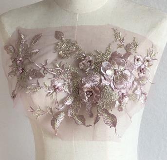 Three-dimensional flower beading and hot diamond mesh embroidery fabric lace children's dress patch clothing decoration accessories  CC101