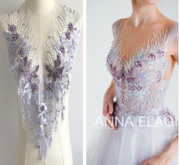 Heavy mesh embroidery handmade beading hot diamond cloth patch flower lace wedding dress patch clothes decoration accessories  CC100