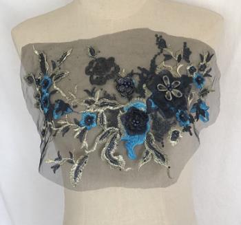 Three-dimensional flower beading and hot diamond mesh embroidery fabric lace children's dress patch clothing decoration accessories  CC101