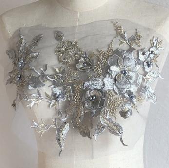 Three-dimensional flower beading and hot diamond mesh embroidery fabric lace children's dress patch clothing decoration accessories  CC101