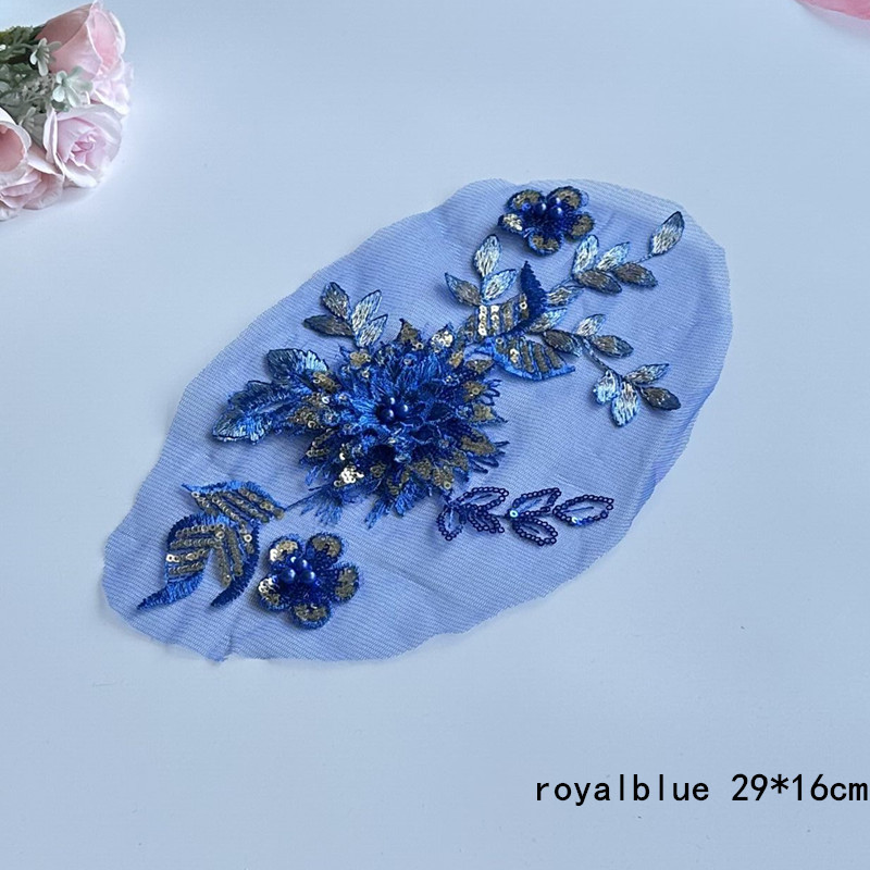 New 5PCS 29*16CM 3D Sequins Flowers Embroidery Fabric Sticking Bead Mesh Lace Patch Wedding Dress Decoration Accessories ZA108