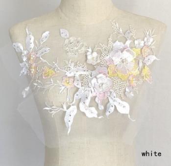 Three-dimensional flower beading and hot diamond mesh embroidery fabric lace children's dress patch clothing decoration accessories  CC101