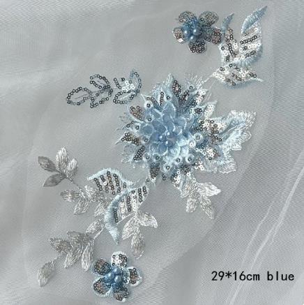New 5PCS 29*16CM 3D Sequins Flowers Embroidery Fabric Sticking Bead Mesh Lace Patch Wedding Dress Decoration Accessories ZA108