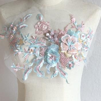 Three-dimensional flower beading and hot diamond mesh embroidery fabric lace children's dress patch clothing decoration accessories  CC101