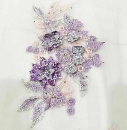 3PCS 32*20CM lace embroidery patches 3D sequin and diamond breast flowers wedding dress children's costume DIY accessories ZA109
