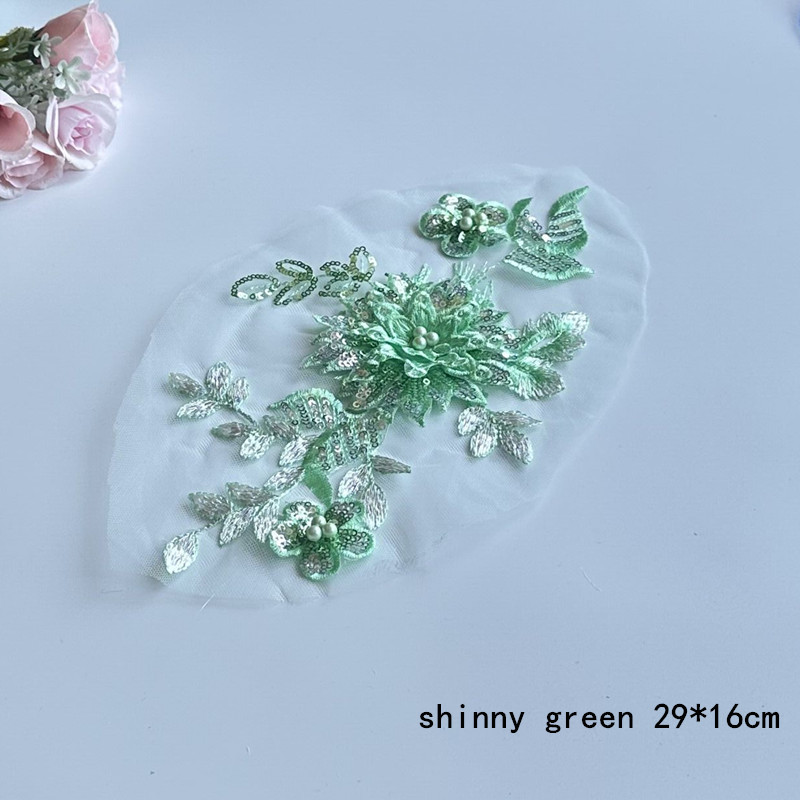 New 5PCS 29*16CM 3D Sequins Flowers Embroidery Fabric Sticking Bead Mesh Lace Patch Wedding Dress Decoration Accessories ZA108