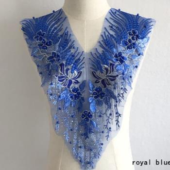 Heavy mesh embroidery handmade beading hot diamond cloth patch flower lace wedding dress patch clothes decoration accessories  CC100