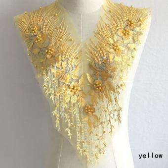 Heavy mesh embroidery handmade beading hot diamond cloth patch flower lace wedding dress patch clothes decoration accessories  CC100