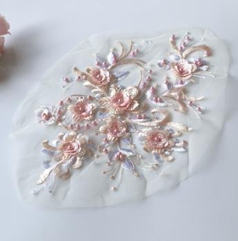 Three-dimensional flower mesh embroidery patch nail bead diamond lace wedding dress patch clothes decoration accessories wine red  CC103