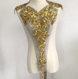 High-end gold sequin mesh embroidery cloth patch clothes skirt decoration large patch accessories set of 3 flowers handmade DIY CC104