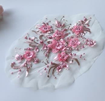 Three-dimensional flower mesh embroidery patch nail bead diamond lace wedding dress patch clothes decoration accessories wine red  CC103