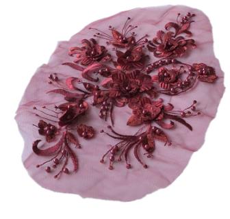 Three-dimensional flower mesh embroidery patch nail bead diamond lace wedding dress patch clothes decoration accessories wine red  CC103