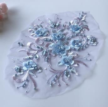 Three-dimensional flower mesh embroidery patch nail bead diamond lace wedding dress patch clothes decoration accessories wine red  CC103