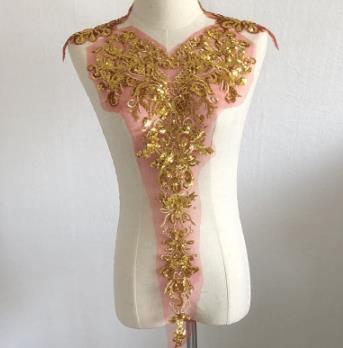 High-end gold sequin mesh embroidery cloth patch clothes skirt decoration large patch accessories set of 3 flowers handmade DIY CC104