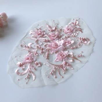 Three-dimensional flower mesh embroidery patch nail bead diamond lace wedding dress patch clothes decoration accessories wine red  CC103