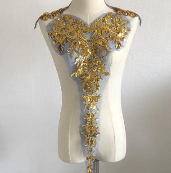 High-end gold sequin mesh embroidery cloth patch clothes skirt decoration large patch accessories set of 3 flowers handmade DIY CC104