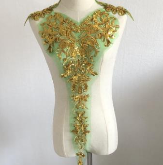 High-end gold sequin mesh embroidery cloth patch clothes skirt decoration large patch accessories set of 3 flowers handmade DIY CC104