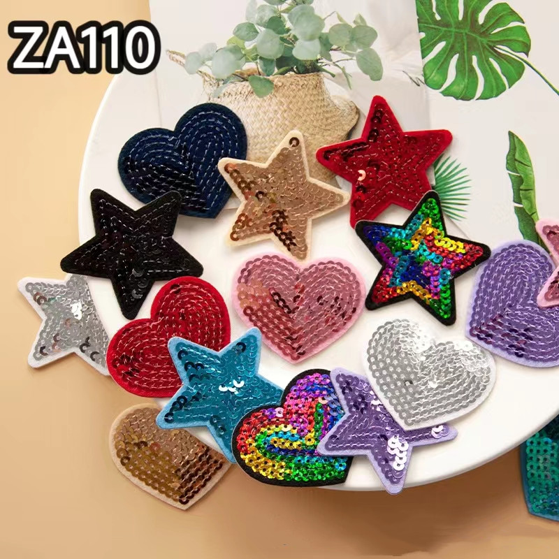 5pcs Self adhesive sequin embroilery patches Pentagram love cloth paste hat Children's clothing decoration DIY accessories ZA110