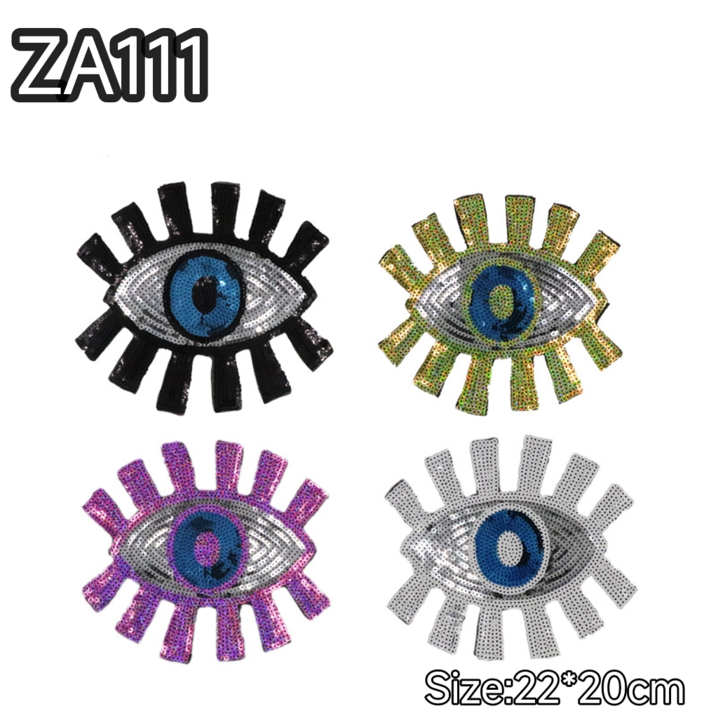 2PCS 22*20CM three colors sequin embroidery patches eyes T-shirt clothing decoration repair decals with back glue DIY ZA111
